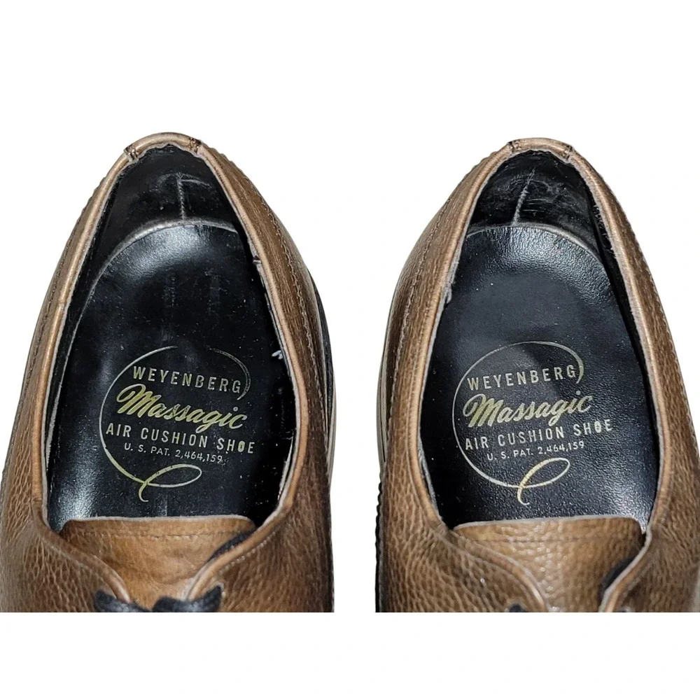 Vtg Weyenburg Massagic Men's Brown Leather Dress Shoes Oxfords Silk Label Size 8